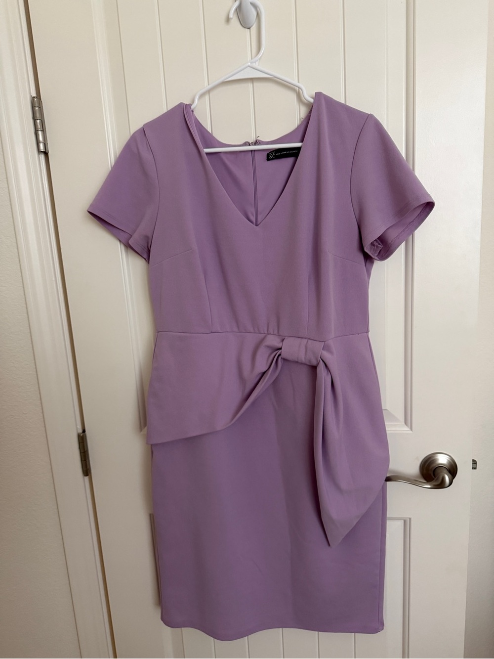 New York & Company Lavender V-Neck Tie-Waist Dress